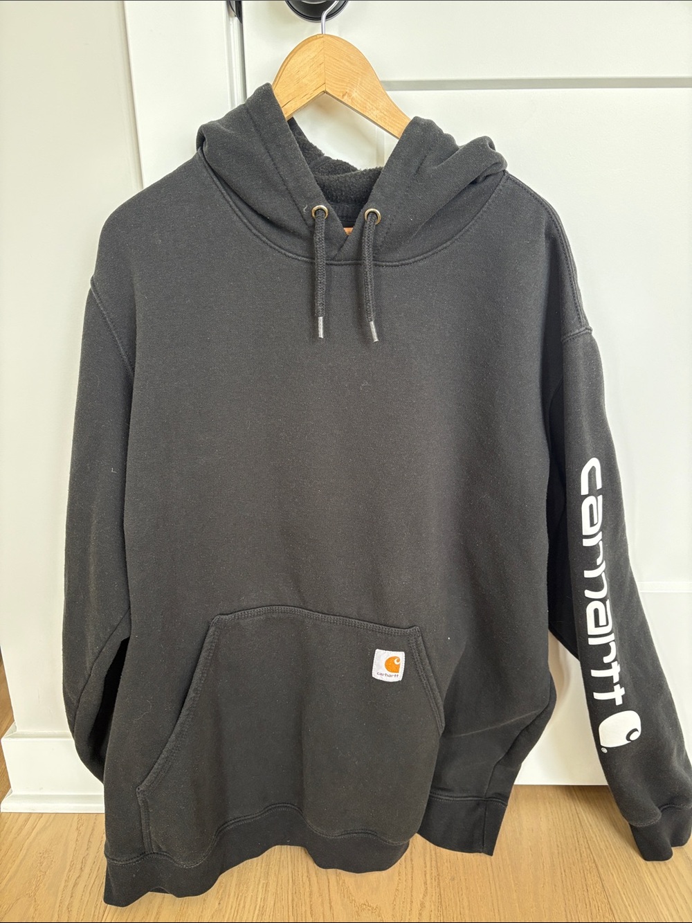 Carhartt Black Pullover Hoodie with White Sleeve Logo